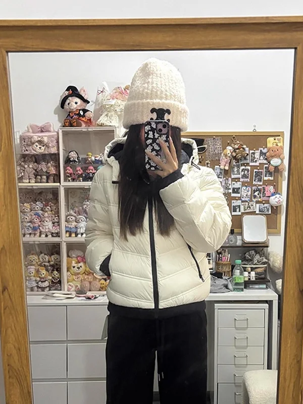 

Утепленная белая хлопковая куртка с капюшоном для женщин, с длинными рукавами, легкая, теплая, для весны, осени и зимы, в корейском стиле, прямого кроя.