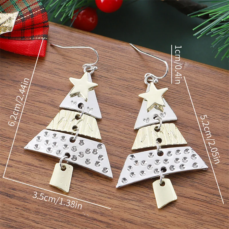 Vintage Metal Christmas Tree Long Drop Earrings for Fashion Women Girls Holiday Party Jewelry Acccessories Christmas Gift