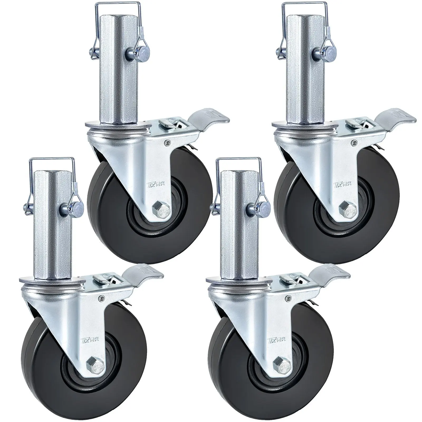 4 Pack 5Inch Scaffolding Rubber Swivel Caster Wheels with Dual Locking Heavy Duty Casters 1.25Inch Square Stem 440LBS Capacity p