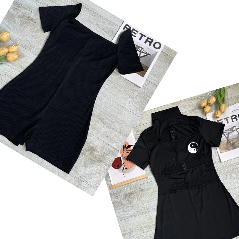 

2025 New Women's Jumpsuit Solid Color Zip-Up O-Neck Short Sleeve Sports Bodysuits Women Summer Sexy Slim Short Onesies Rompers