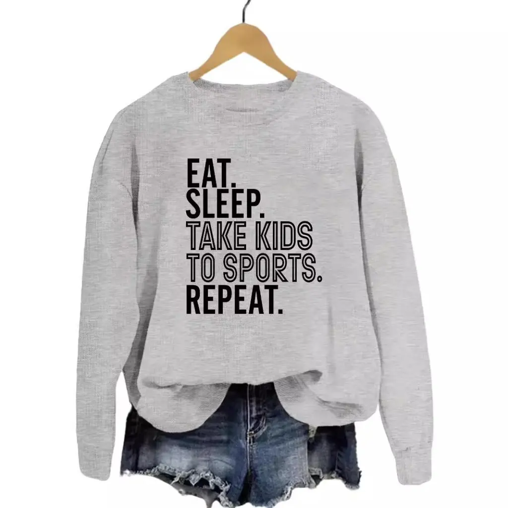 Independent Station Long Sleeve round Neck Printed Sweater 'EAT SLEEP TAKE KIDS' Casual Women's Top