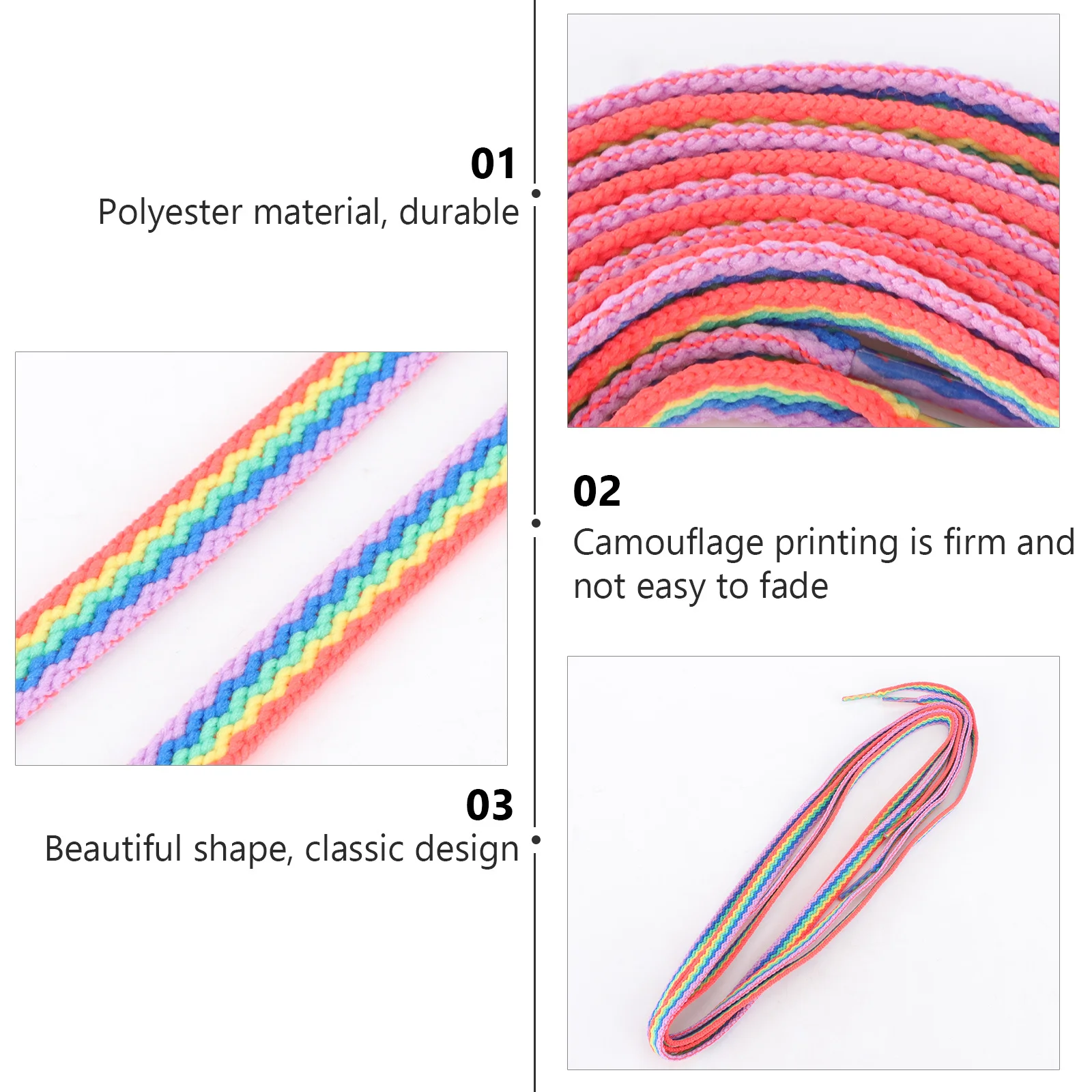

1 пара 3D шнурков в радужную полоску, плоские пластиковые шнурки, прочные для кроссовок, повседневные походные ботинки, яркие цветные шнурки