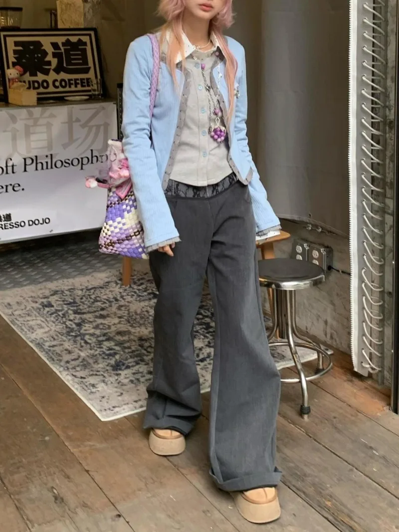 

beaded knitted cardigan fake two-piece women's 2025 autumn and winter round neck hole slim short top Y2K fashion sweater jacket