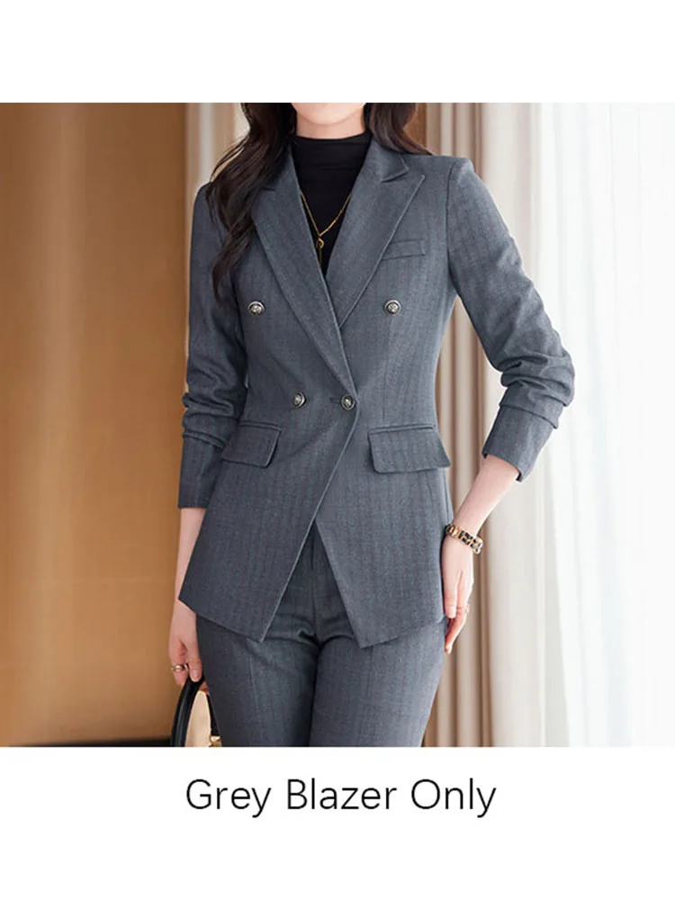 Tesco Women's Suit Jacket Striped Blazer And Pants 2 Piece Senior Uniform For Working Double Breasted Clothing  ropa mujer