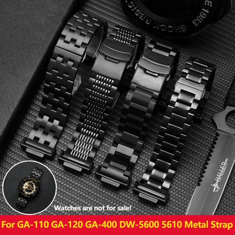 16mm convex stainless steel strap for Casio GA-110 100 GA-120 GA-400 DW-5600 5610 DW-6900 GW-B5600 series modified metal strap