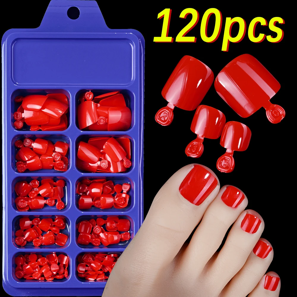 120Pcs Glänzend Schwarz Drücken Auf Zehennägel Kurze Quadratische Volle Abdeckung Gefälschte Zehennagel Tipps für Sommer Frauen Falsche Fuß Nagel spitze Verlängerung & – Detail 12
