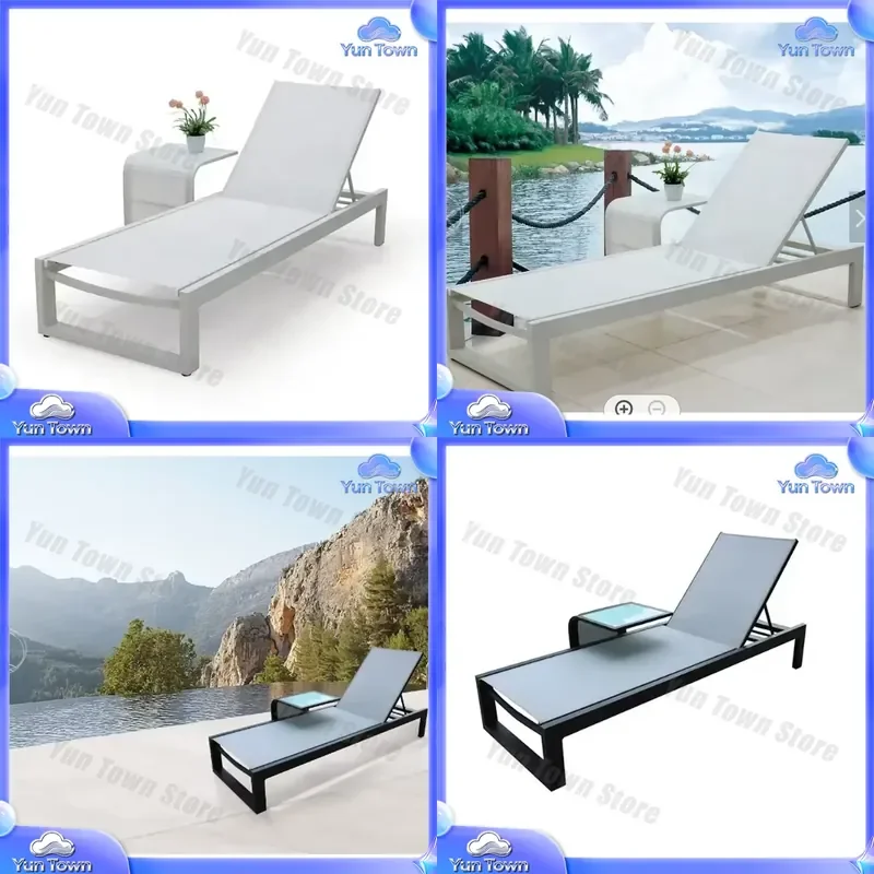 Modern Sun Pool Lounge Chairs Furniture with Ottoman Outdoor Daybed Garden Leisure Chaise Lounge for Patio Deck Backyard