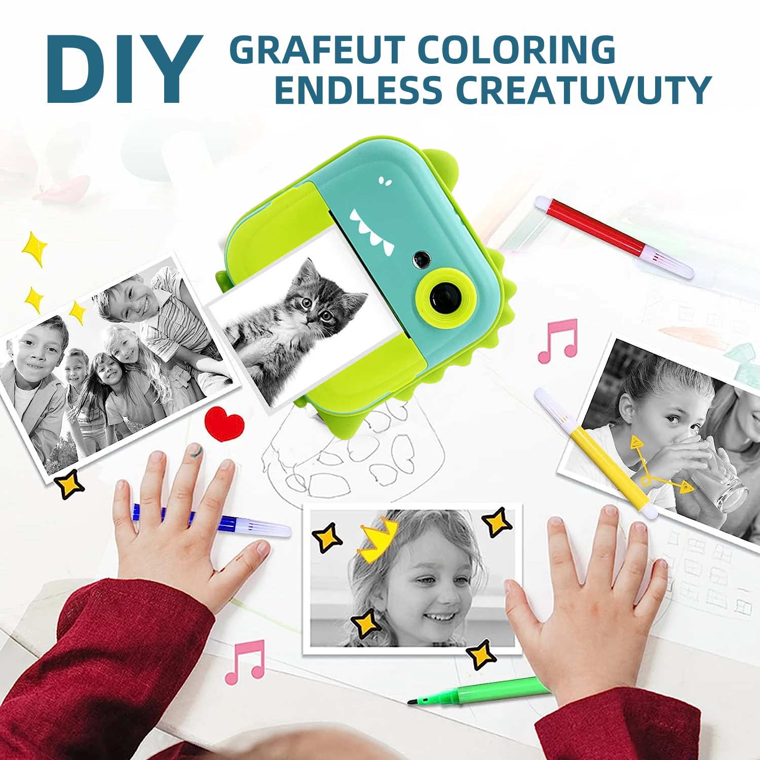 Kids Instant Camera 2.4Inch IPS Screen Full HD Digital Camera With Lanyard Picture Printing Unicorn Toy 1200mAh Picture Printer image 3