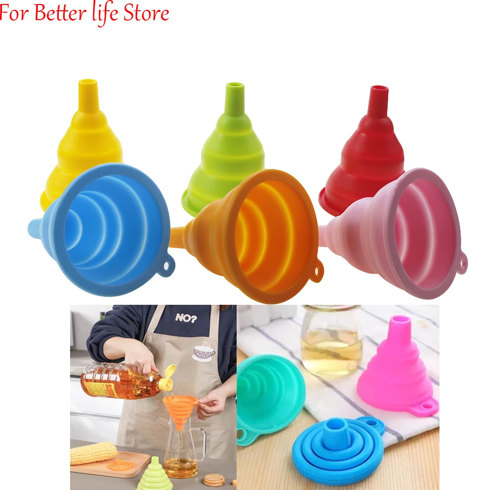 

1 PCS Food Grade Silicone Foldable Telescopic Long Neck Funnel Kitchen Soy Sauce Wine Pot Household Liquid Packaging Mini Funnel