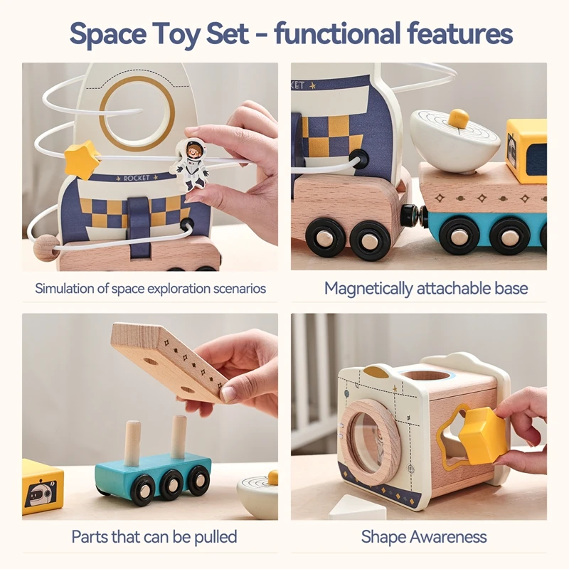 Set di giocattoli spaziali Giocattoli Montessori in legno Giocattoli per l'educazione precoce infantile Sviluppa regalo di abilità di coordinazione occhio-mano per bambini