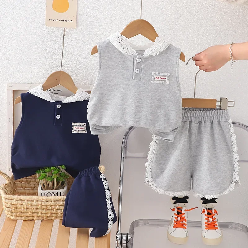 

New Summer Kids Clothing Baby Clothes Suit Children Girls Hooded Vest Shorts 2Pcs/Sets Infant Casual Costume Toddler Tracksuits