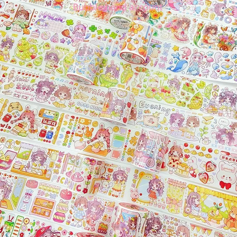 Folding Ear Sister Whole Roll of Hand Account Tape Net Red Japanese Tape Hand Account Sticker DIY Hand Account Sticker