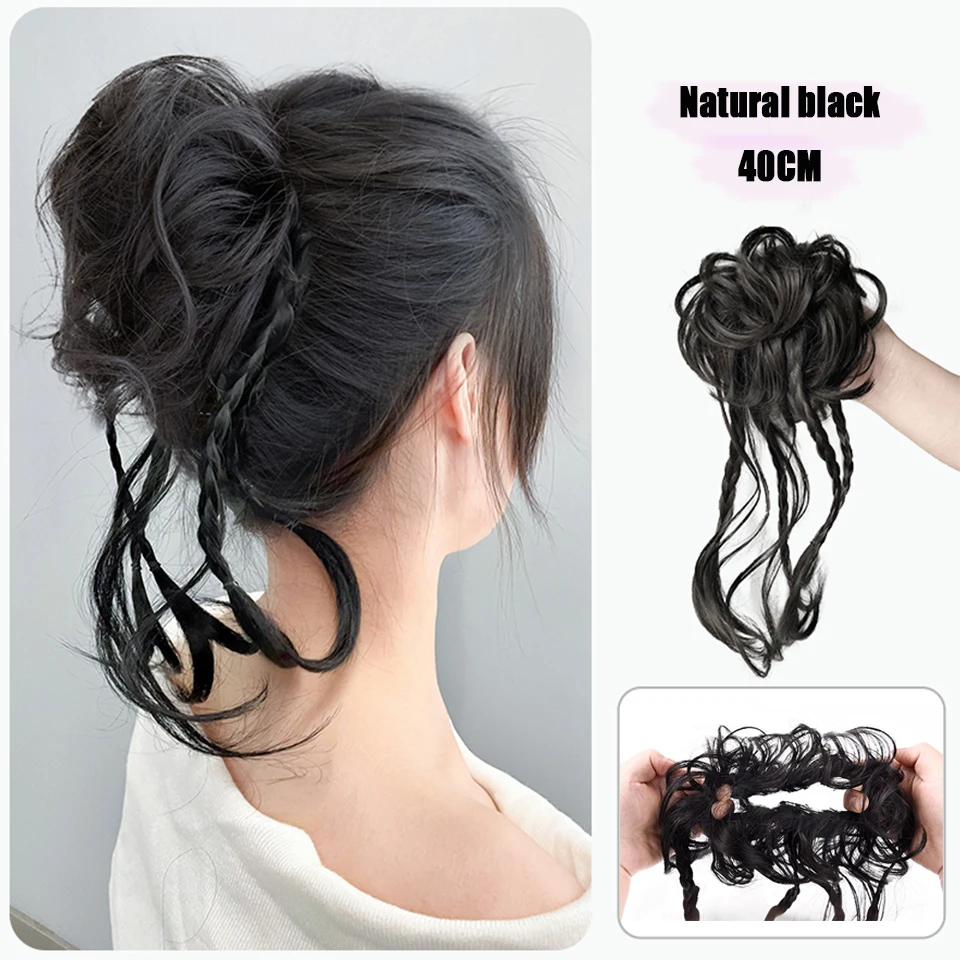 Synthetic Wigs For Women Pony Tail Wig Female Natural Fluffy Curlers Lazy Wig Rose Hair Pigtails Flower Head Wig Bag