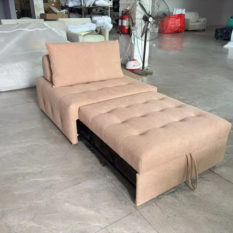 Dual-purpose Folding Fabric Solid Wood Puff Living Room Small Apartment Lazy Sofa for Home Use