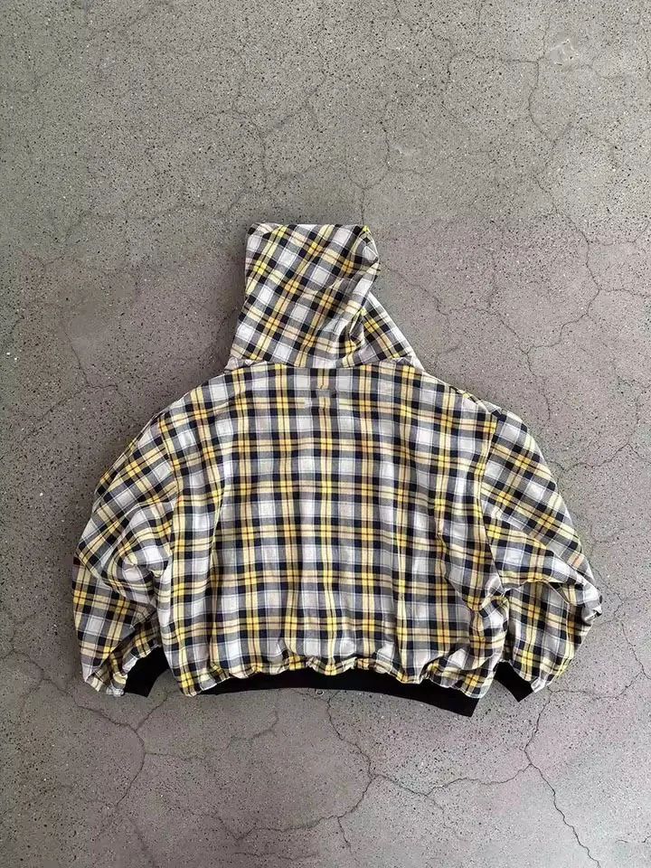 Street Plaid Print Hoodies für Damen, Y2k Harajuku Zip-Up, beidseitig tragbare Sweatshirts, Hip-Hop, trendige, lockere Kapuzen-Winterjacken – Detail 9