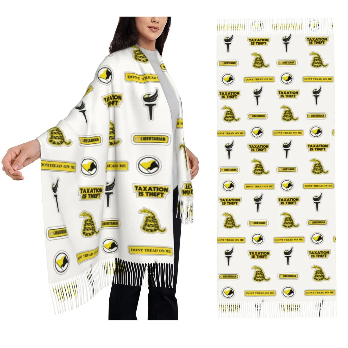 

Libertarian Sticker Pack Scarf Tassel Scarves for Women Soft Warm Shawls and Wraps Long Fall Winter Shawl Wrap