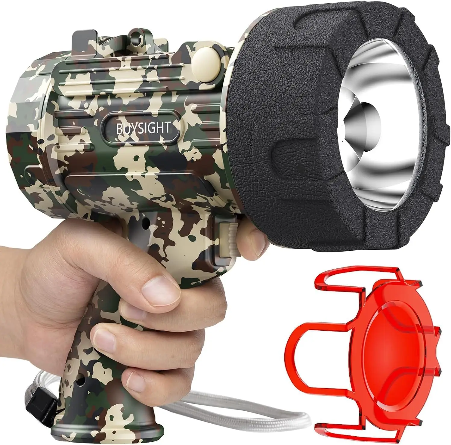 

Rechargeable Spotlight Flashlight, 1 Million Lumens, Waterproof Hunting Lamp with Red Filter, Camouflage Green