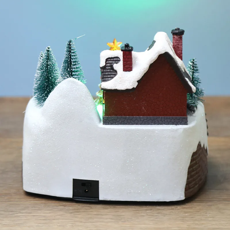 Christmas Snow Village House Sculpture with Music Landscape Christmas Scene Village Decoration House Statue with Colorful Light