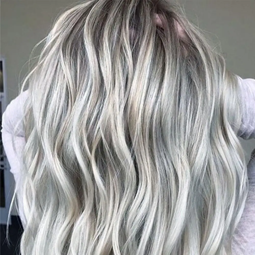 Blonde Platina Pruik Voor Vrouwen Lang Krullend Synthetisch Haar Met Pony Wave Pruiken Met Donkere Wortels