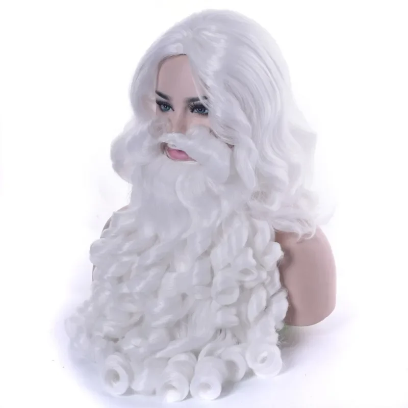 Christmas Cosplay Synthetic Wig Short Hair White Santa Claus Beard Unisex Men Women Party Dress Up Props Cosplay Accessorie