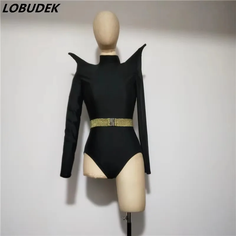 Seksowny damski kombinezon z odkrytymi ramionami, strój tancerki DJ, czerwono-czarny elastyczny obcisły trykot, kostium taneczny na imprezę w barze, do klubu nocnego, na scenę.