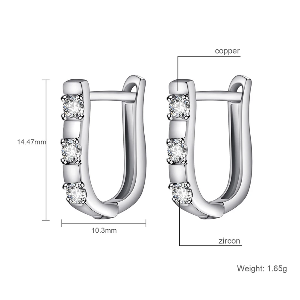 

One Pair Zircon Stylish Silver U-Shaped Earrings Long Dangle for Wedding Party Women Fashion Jewelry Gift Birthday Anniversary