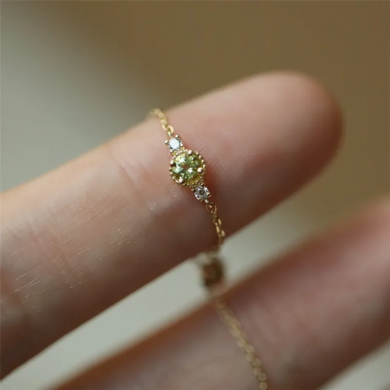 

925 Sterling Silver Electroplated 14K Gold Olive Zircon Chain Adjustable Ring Women Creative Anniversary Gift Jewelry