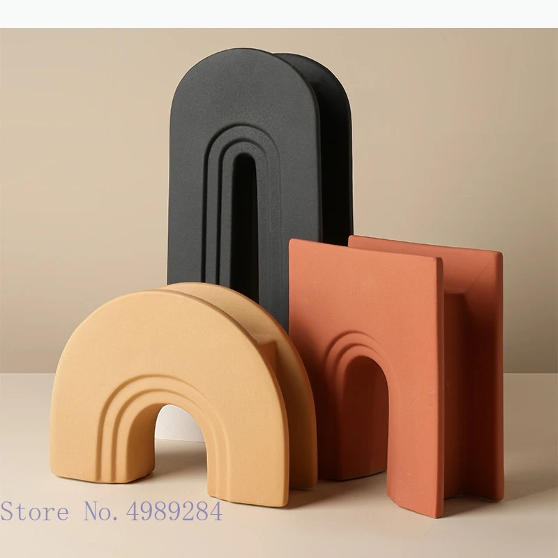 Ceramic Vase Arch Bridge Semicircle Geometric Stripes Hollow Color Flower Vase Flower Arrangement Crafts Home Decoration