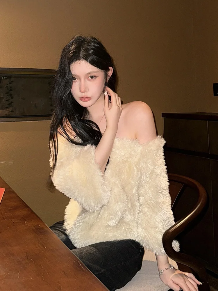 

Korean Lazy Sle ort Plu Jaet Women Spring High-End Loose Age-Defng Versatile Slimming Fur Top Faionable Casual