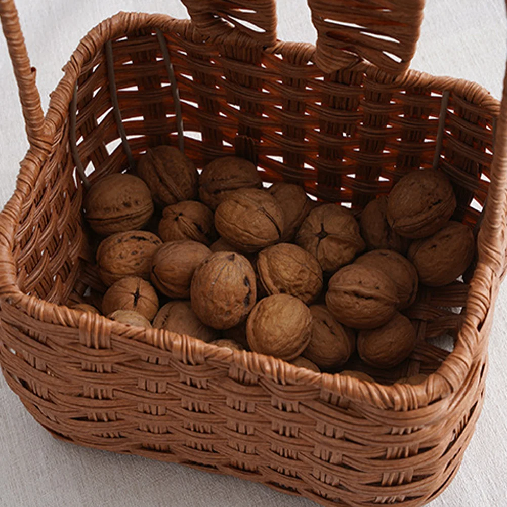 

Rattan Woven Basket Brown Rabbit Ears H made Storage Baskets Fruits Vegetables Snacks Decorative Sundry Container Home Bedroom