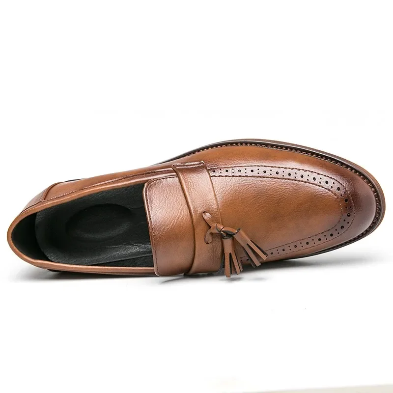 Tassel Formal Shoes Men Plus Size 47 46 Office Dress Shoes Slip on Male Brogues Brown Black Formal Shoes Wedding Leather Oxfords