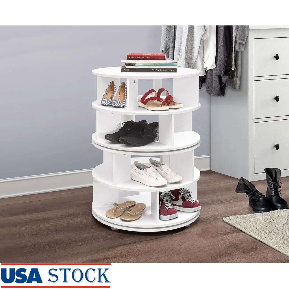 4-Tier Revolving Shoe Storage Rack Lazy Susan Organizer Closet Entryway Compact Design 16 Pairs