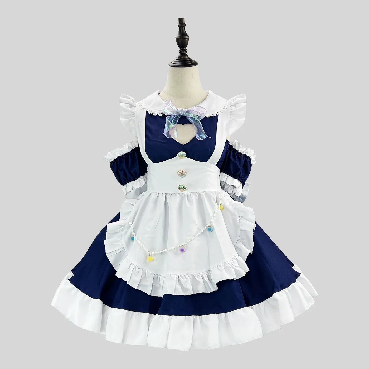 Anime Dark Blue Heart Cute Lolita Maid Dress Cosplay Costume Girl Bowknot Maid Dress Trending Girls Maid Party Costumes S -5XL