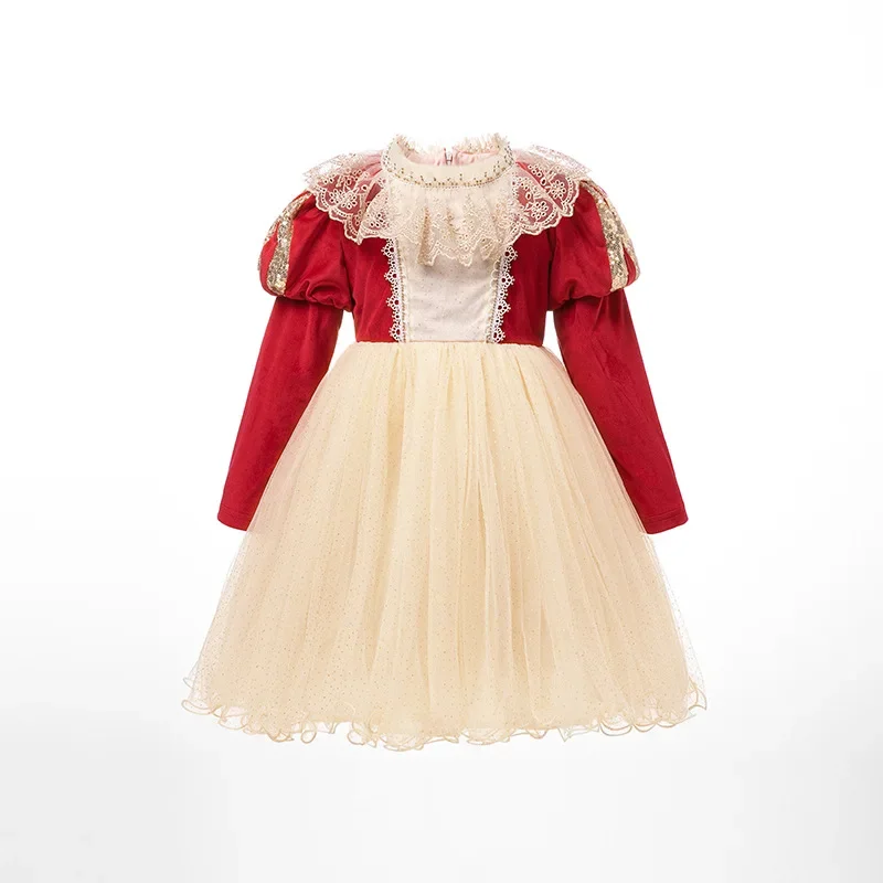 

Baby Girls Red Birthday Party Dress Christmas Autumn Winter Clothes Long Sleeve Fluffy Skirt Lace Gauze Dresses for Kids Vestido