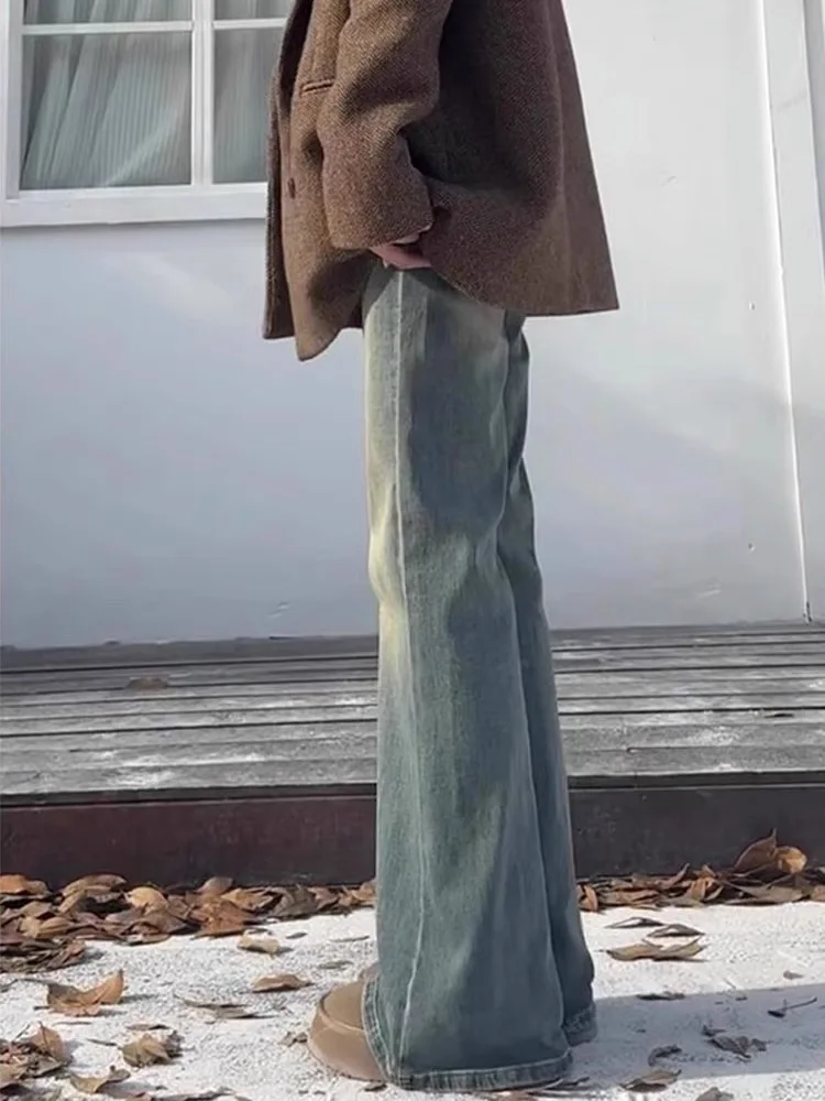 Vaqueros vaqueros acampanados Retro para mujer, pantalones largos adelgazantes con estilo americano a la moda para primavera y verano, pierna ancha de cintura alta con cuerpo de pera