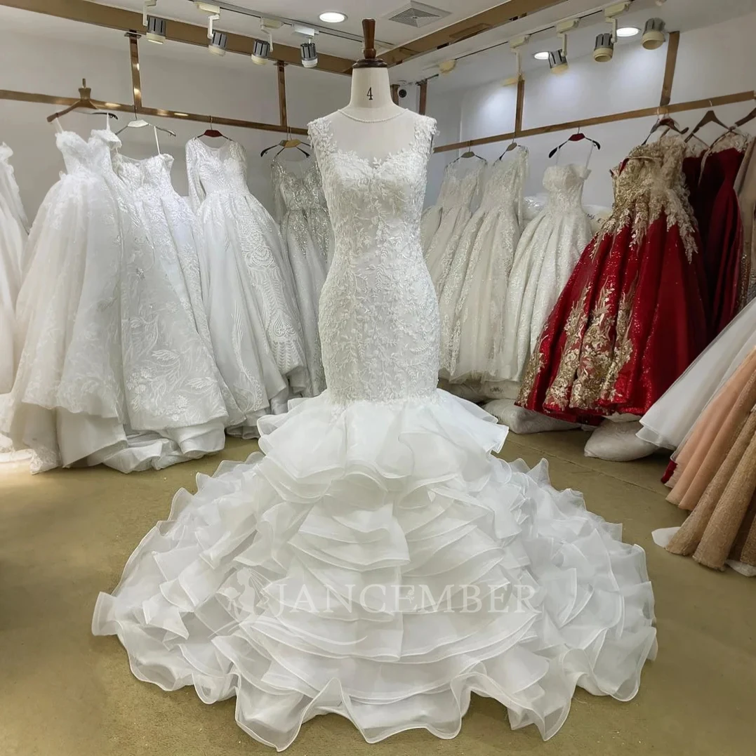 

Ivory Gorgeous Mermaid Wedding Dress Organza Princess Sleeveless O Neck Bridal Gowns Wedding Dress Vestido De Noiva Customized