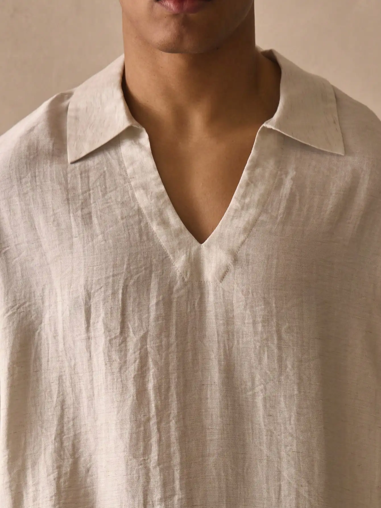 

Oversized Short Sleeve Deep V Neck Collared Linen Shirt Casual Summer Beach