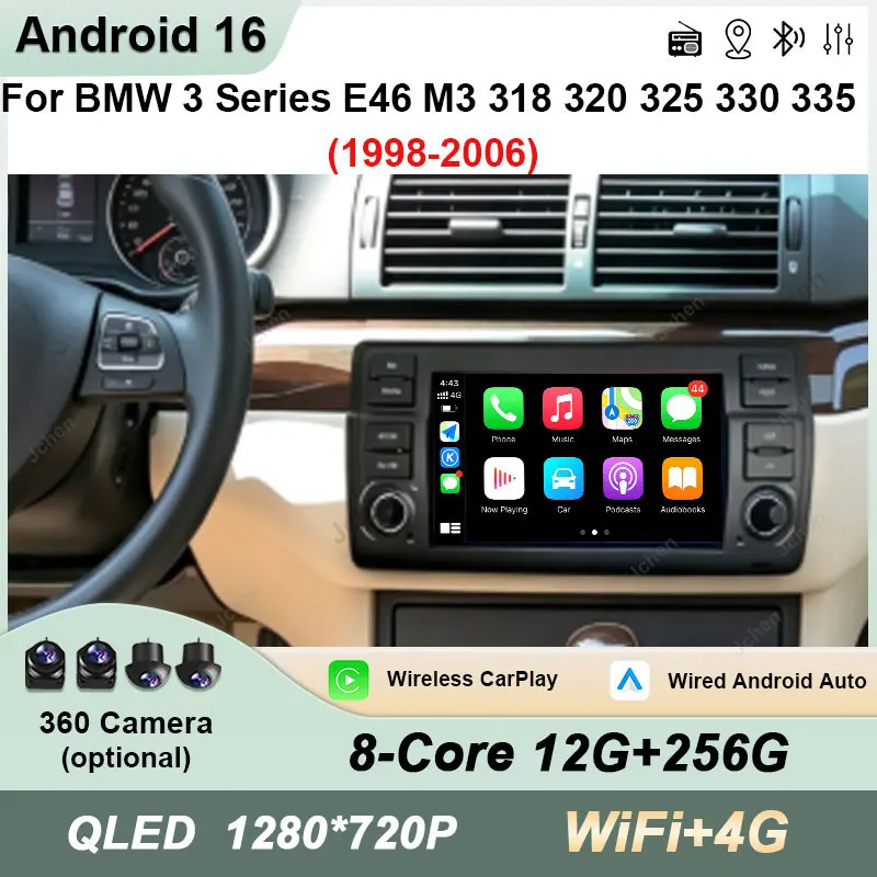 7 inch For BMW 3 Series E46 M3 318 320 325 330 335  1998-2006 GPS Navigation Android 16 Bluetooth DSP Stereo Accessories QLED