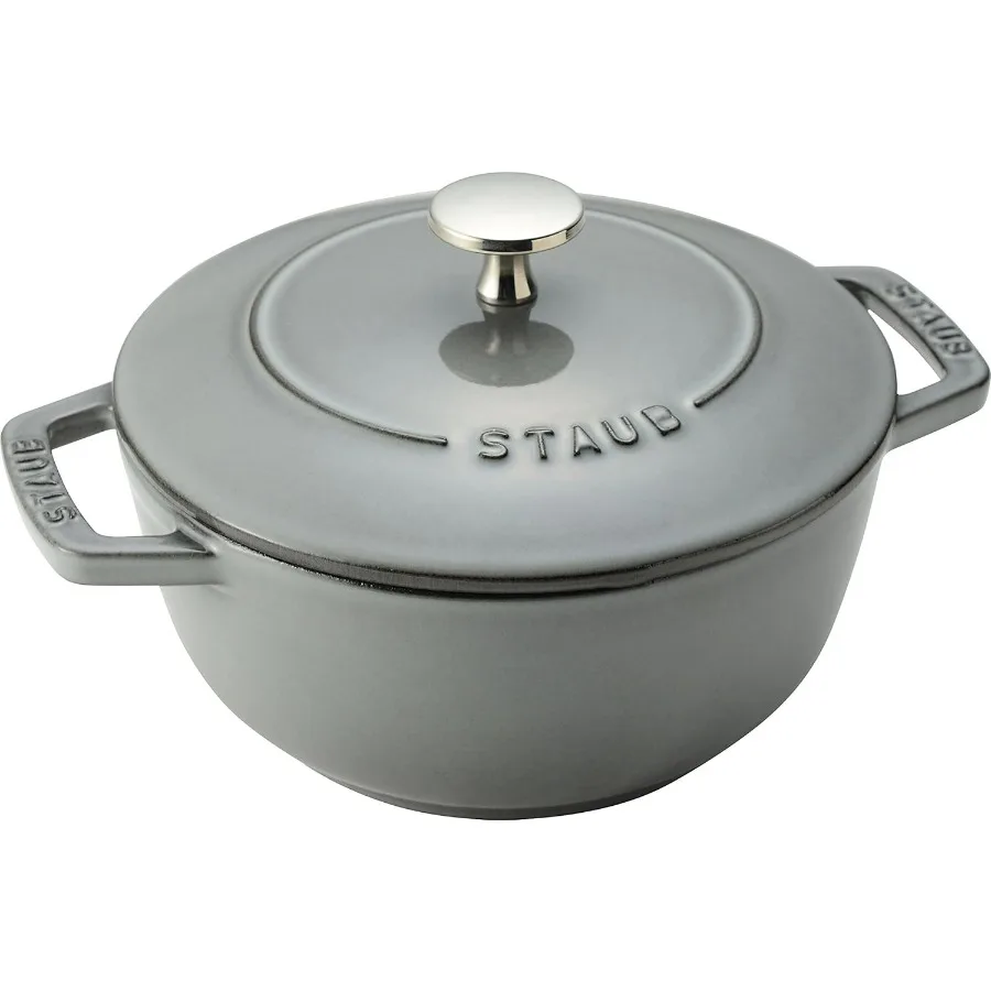 Gray M 7.1 inches (18 cm) Two-Handed Cast Iron Pot, Cooking, 2 Pieces, Induction Compatible