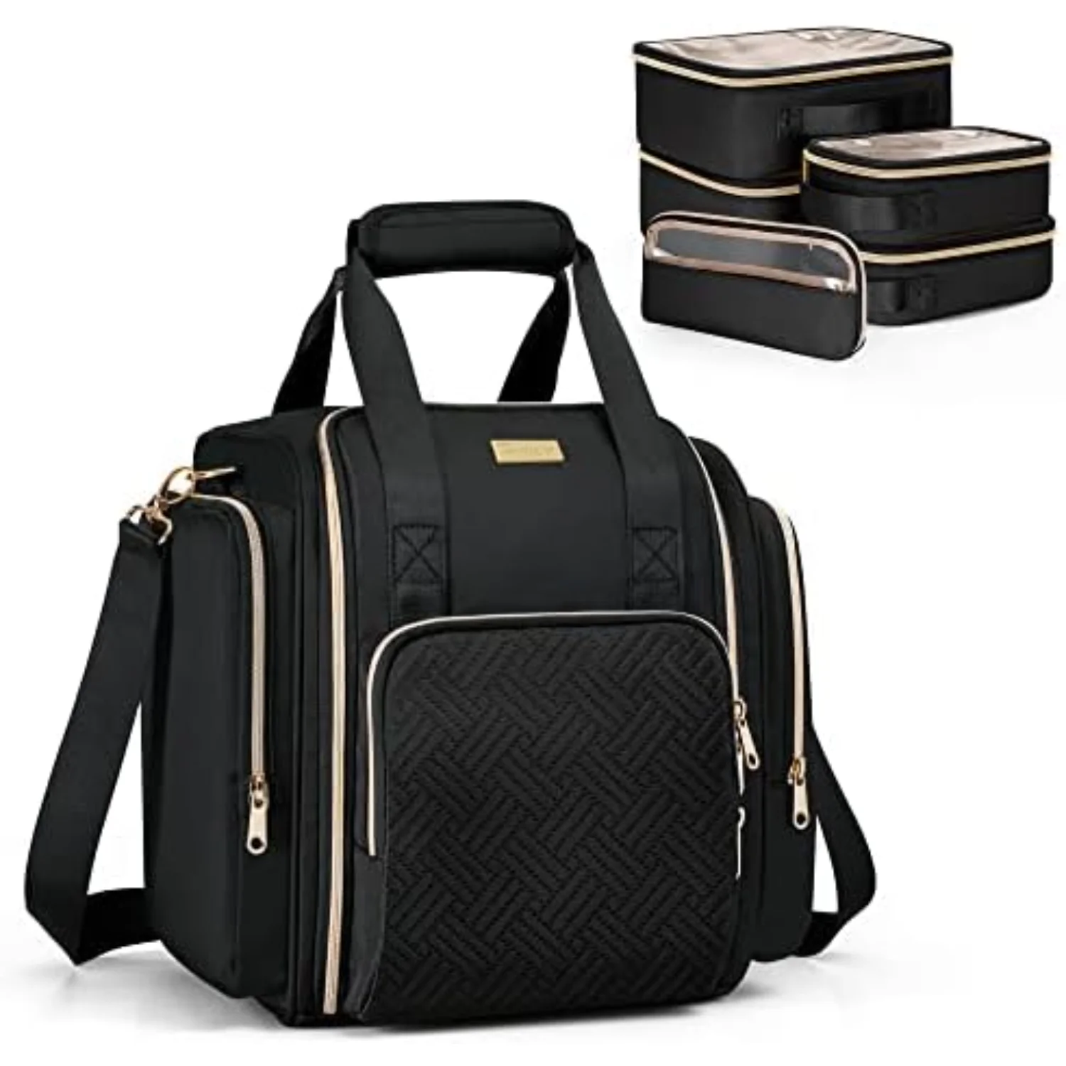 

Prokva Travel Makeup Bag with Removable Cases, Large Cosmetic Organizer with Strap and Multiple Pockets
