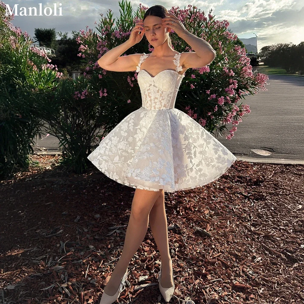 Sweetheart Short Lace Strap Wedding Dress 3D Decal A-line Mini Bridal Dress Birthday Wedding Party Ball Dress Customization