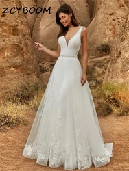 Elegant Deep V-neck Spaghetti Strap Backless Wedding Dresses for Women 2024 Detachable Train Bridal Gowns Vestido De Noiva