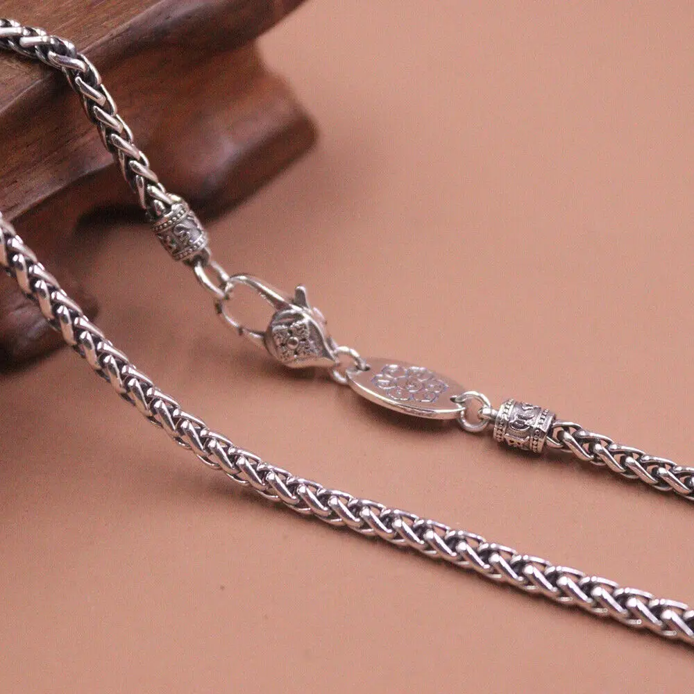 Real 925 Sterling Silver 3mm Round Wheat Link Chain Necklace 21.6