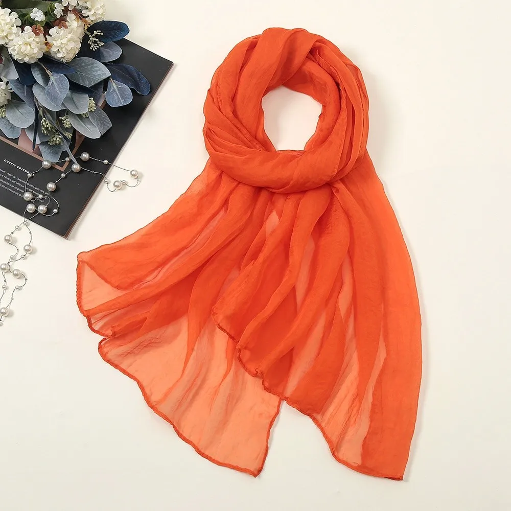New Solid Color Chiffon Scarf Long Protection Shawl Silk Thin Soft Female Wrap Shawls Women's Fashion image 3