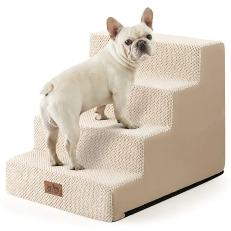 

Dog Stairs for Small Dogs, 4 Tier Wider Pet Stairs for Couch and Beds, 17.7" H Non-Slip Dog Steps for Old Cats, Puppy, Small Me