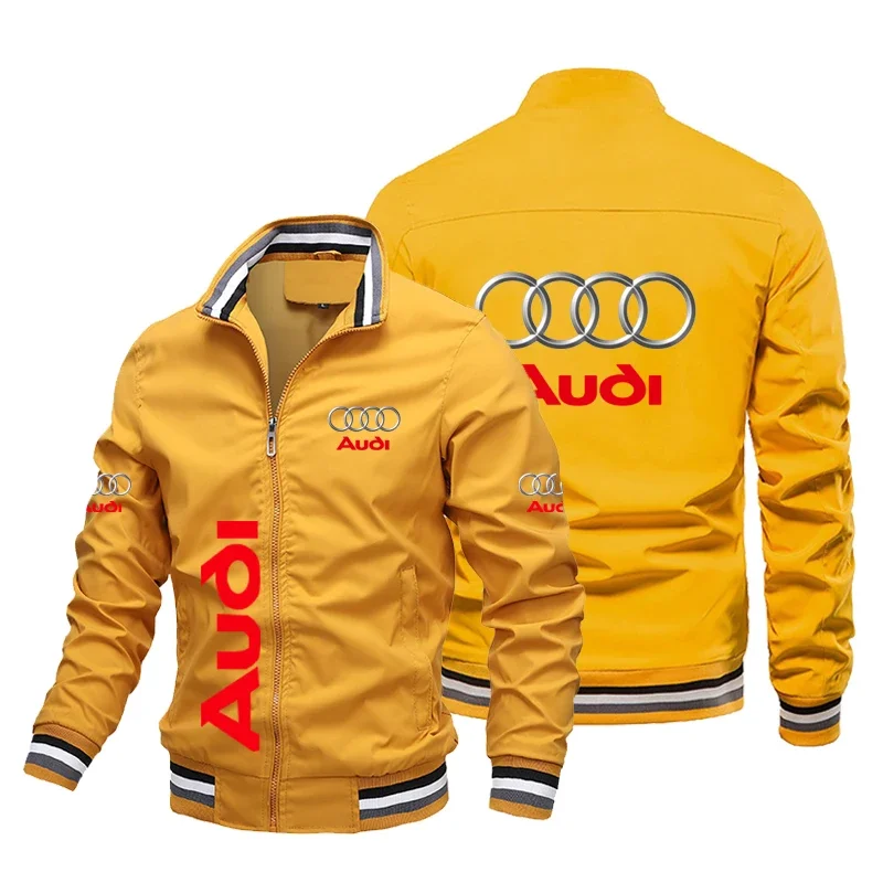 Men\'s Motorcycle Jacket Audi RS Car Logo Printed Racing Biker Jacket Windbreaker Casual Sports Bomber Jacket Men Audi Clothing