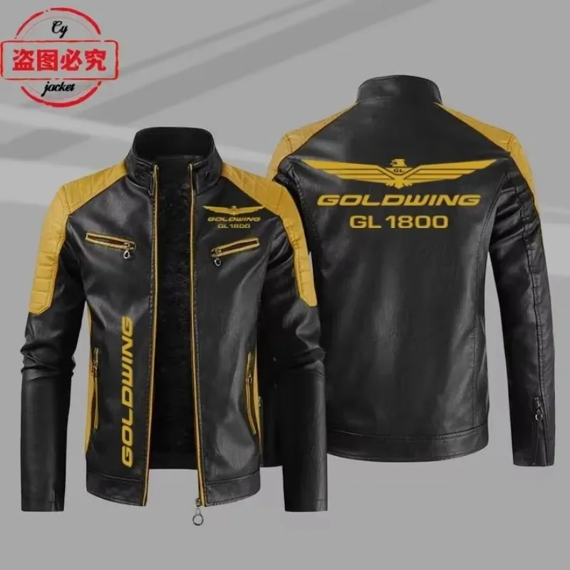 

Gold Wing 1800 motorcycle LOGO washed pu leather jacket men's windproof autumn and winter spring and autumn leather jacket
