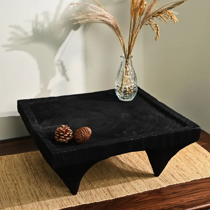 Modern Wabi Sabi Small Coffee Table Black Low Tea Desk Japanese Zen Style Dry Tray for Living Room Bay Window Home Decor