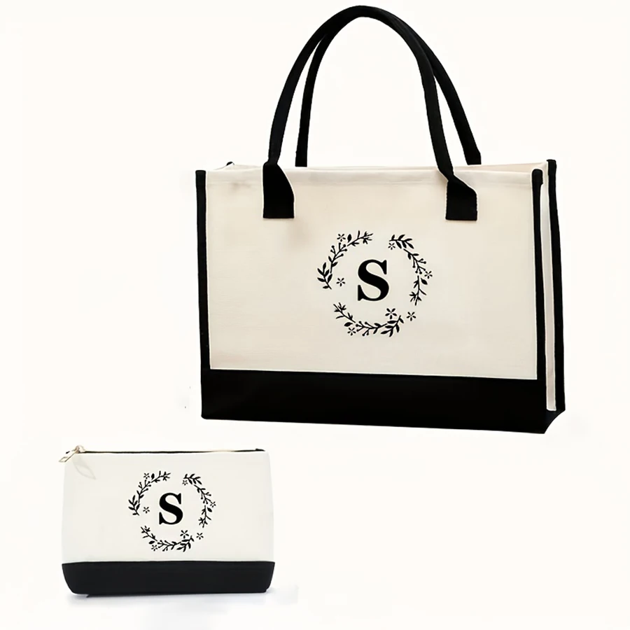 

Handbag with letter prints for travel large capacity canvas handbag with bow luggage storage bag for travel