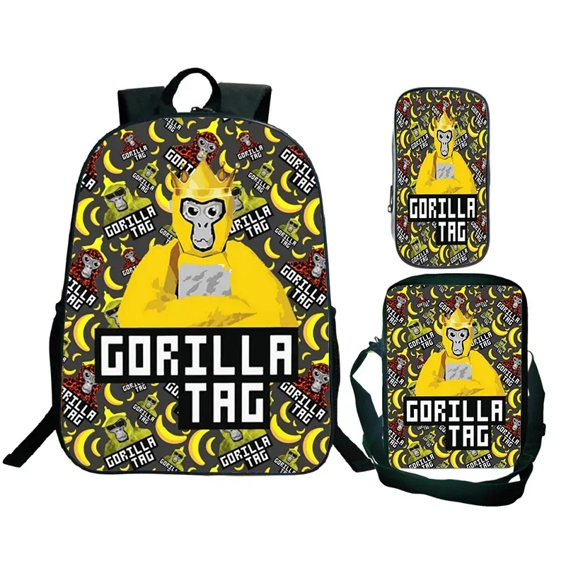Game Gorilla Tag Print Backpack with Shoulder Bag Pencil Case Boys Funny Cartoon Schoolbag Waterproof Children Boolbag 3Pcs Set